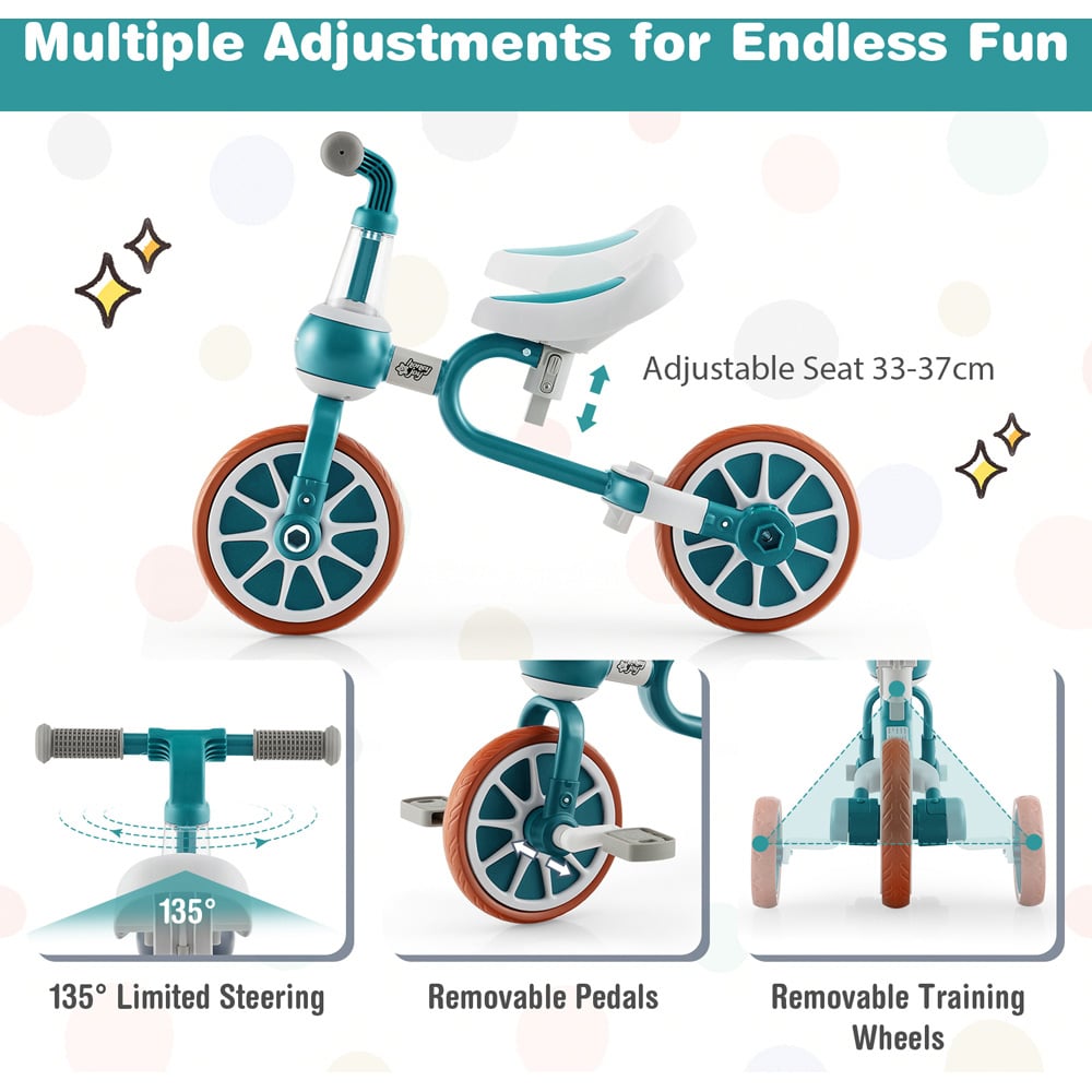 Costway 4-in-1 Kids Green Multifunctional Training Balance Trike Image 7