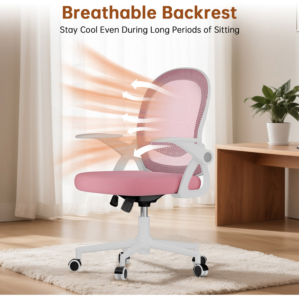 Rattrix Pink Mid-Back Mesh Office Chair with Flip-Up Armrests Image 4