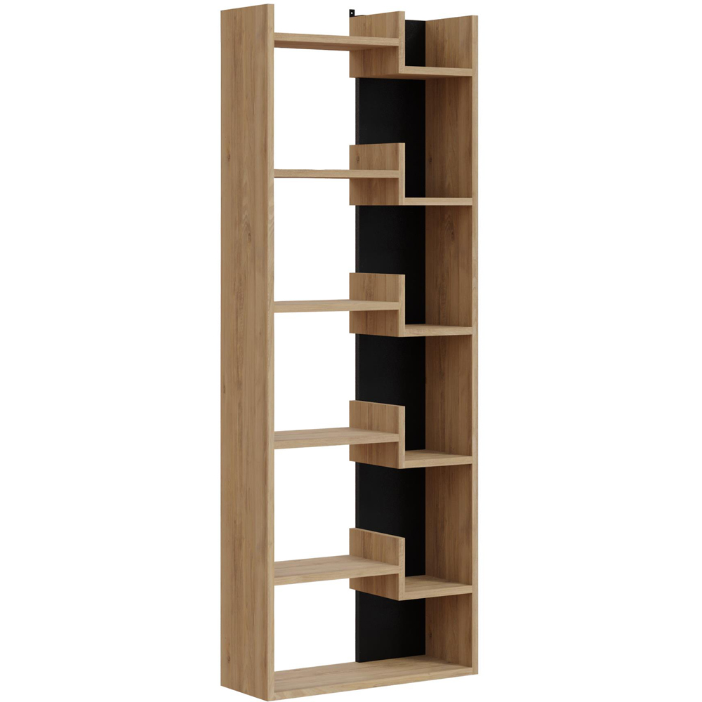 Decortie Oppa 8 Tier Oak and Black Zigzag Shelf Bookcase Image 2