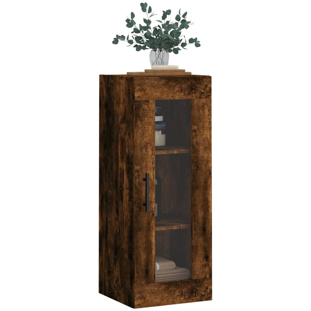 vidaXL Single Door 3 Shelf Smoked Oak Wall Mounted Cabinet Image 3