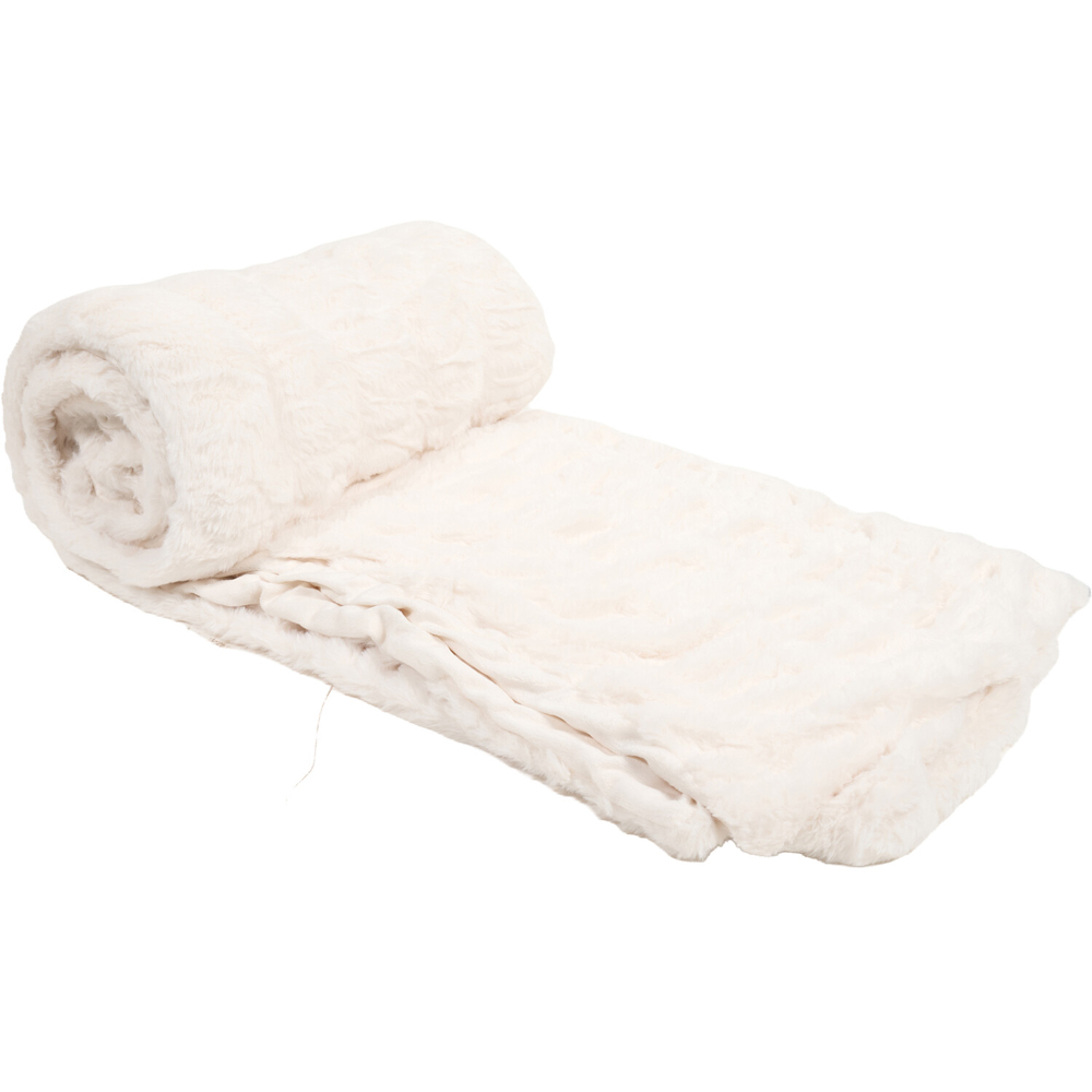 Extra Large Seersucker Faux Fur Throw White Image 4