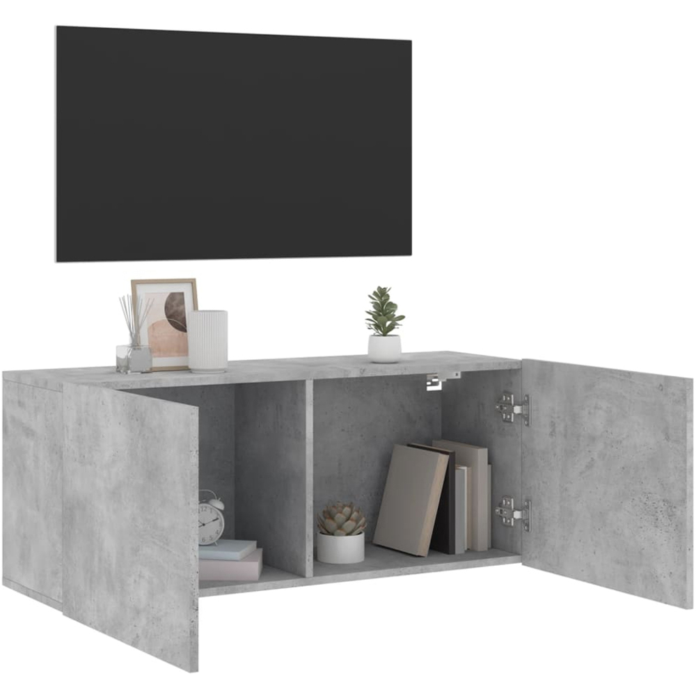 vidaXL 2 Door Concrete Grey Wall Mounted TV Cabinet Image 4