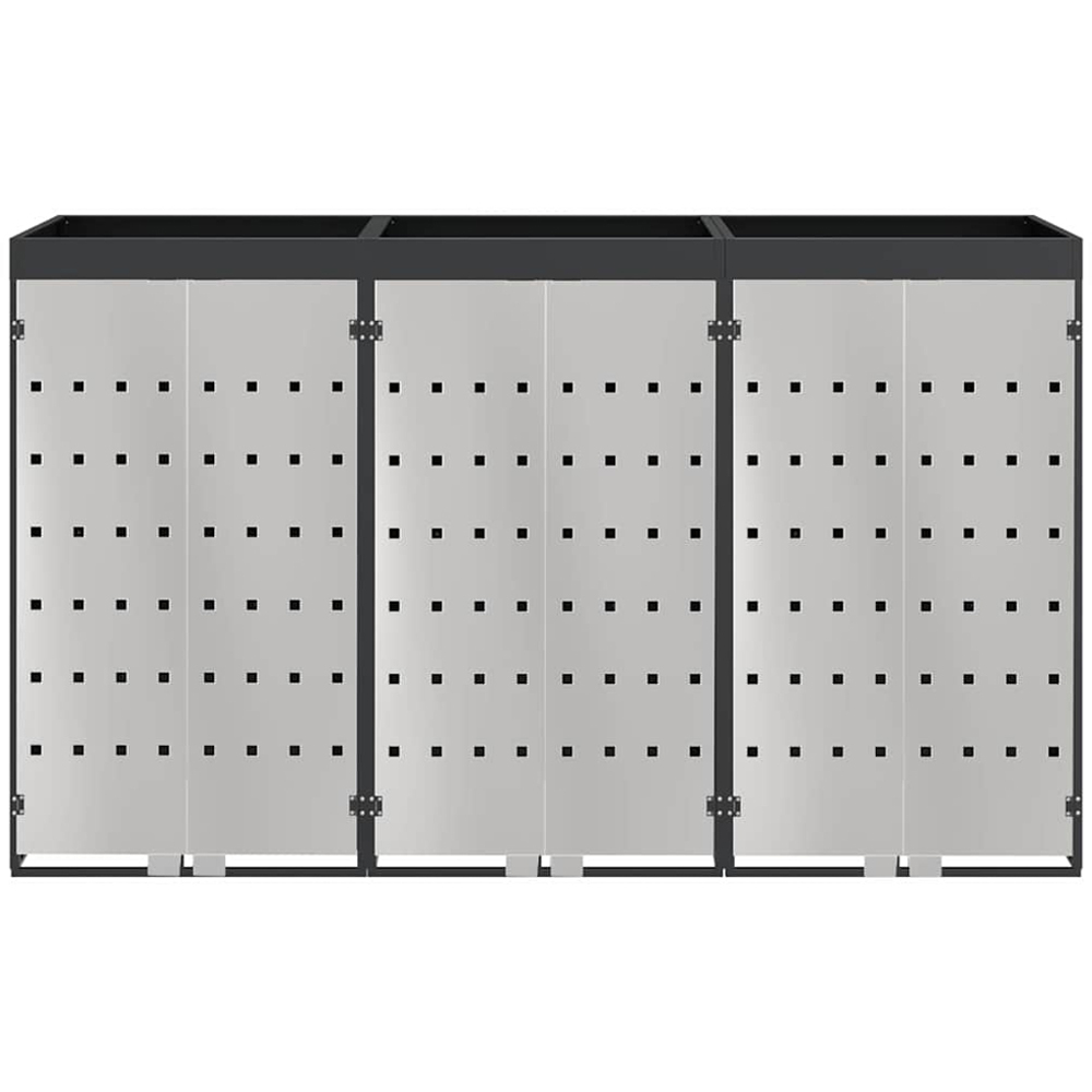 vidaXL Anthracite 3 Wheelie Bin Storage Shed with Stainless Steel Door and Planter Roof Image 4