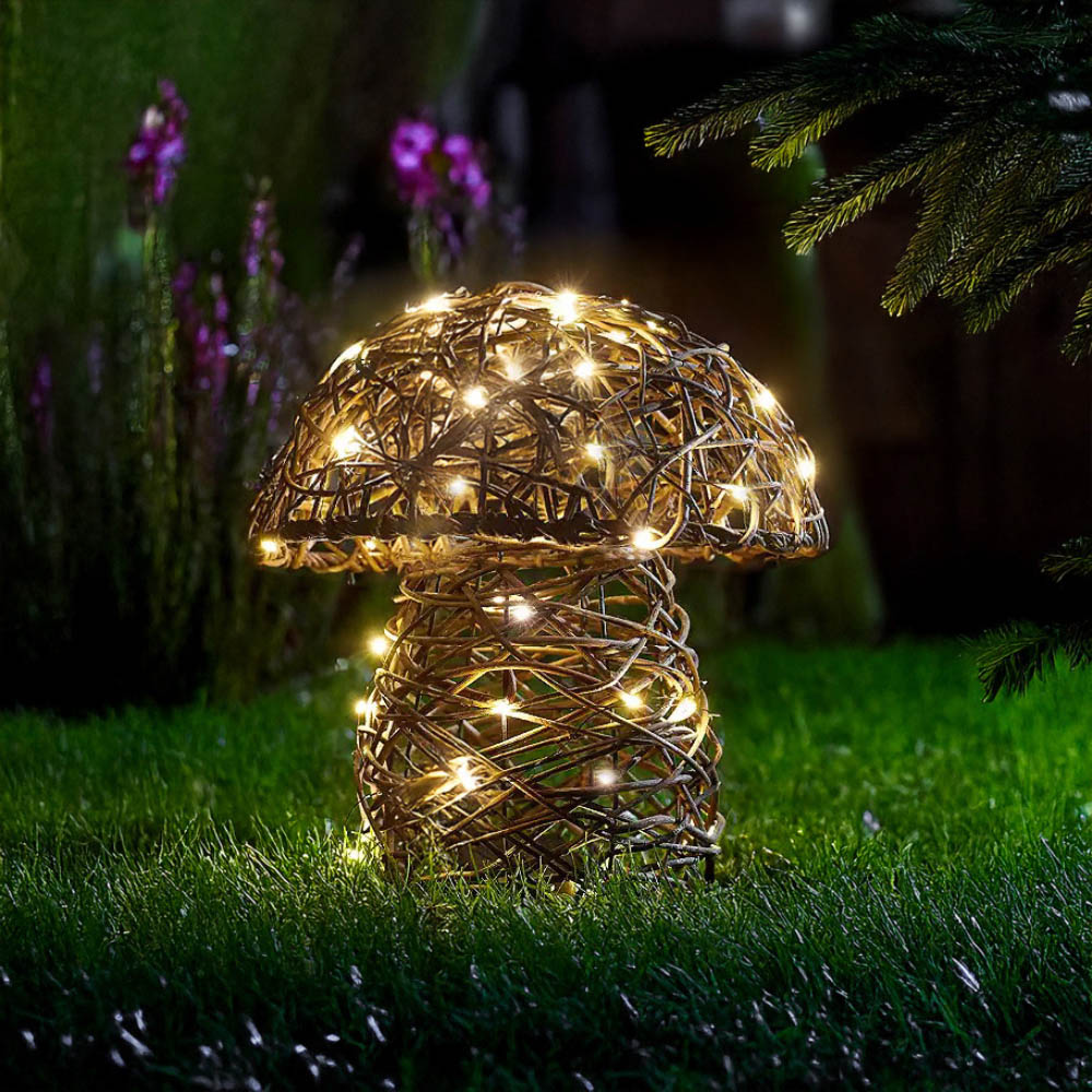 Garden Mile Warm White LED Rattan Mushroom Light 21cm Image 4