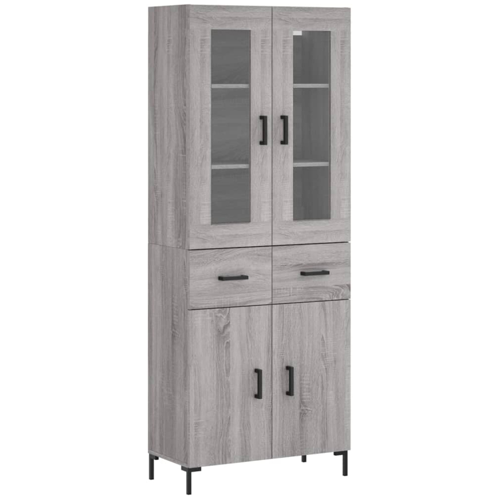vidaXL 4 Door 2 Drawer Grey Sonoma Highboard with Metal Legs Image 2