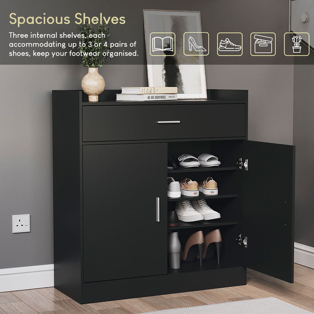 VIDA DESIGNS Dalby 2 Door Single Drawer Black Shoe Cabinet Image 5