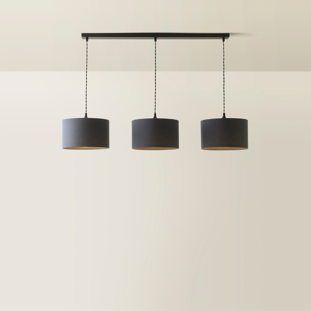 ValueLights Reni Charcoal Drum Shade 3 Drop Bar Matte Black Diner LED Ceiling Light Image 5