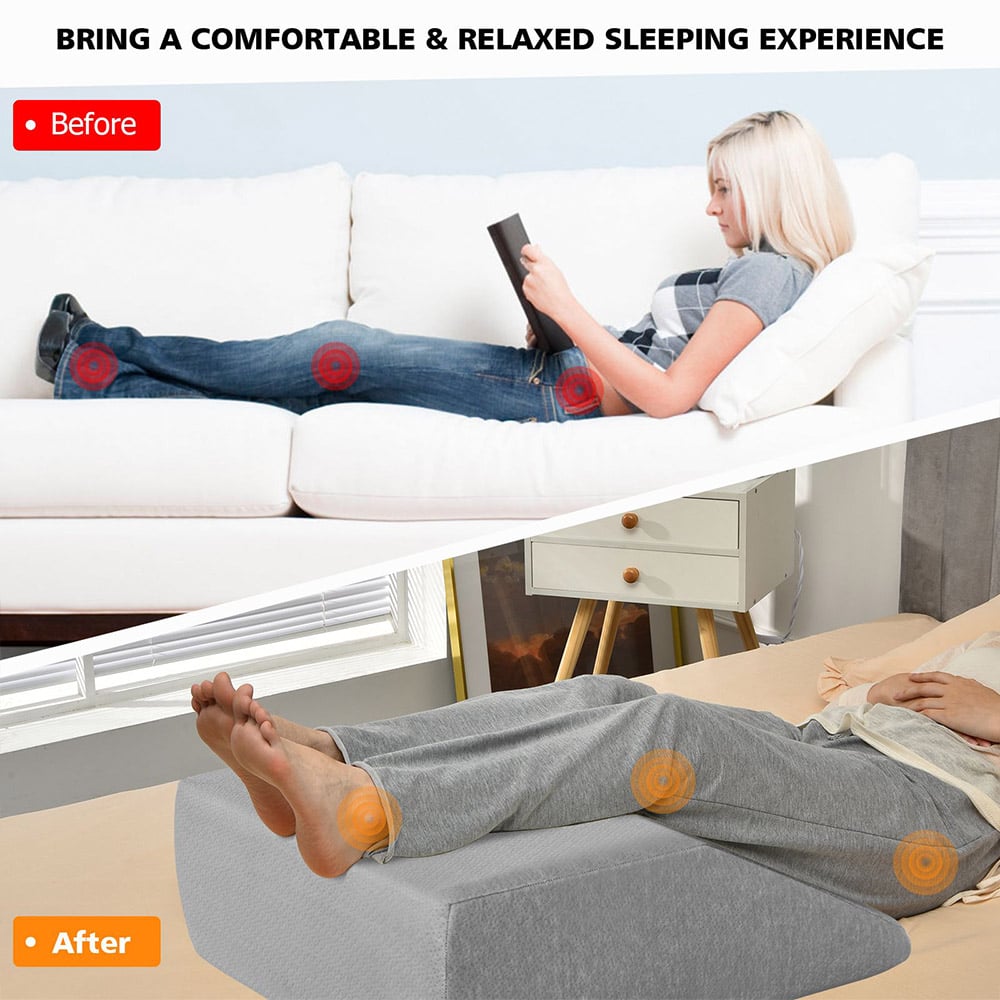Costway Grey Leg Elevation Sleeping Pillow with Washable Cover Image 7