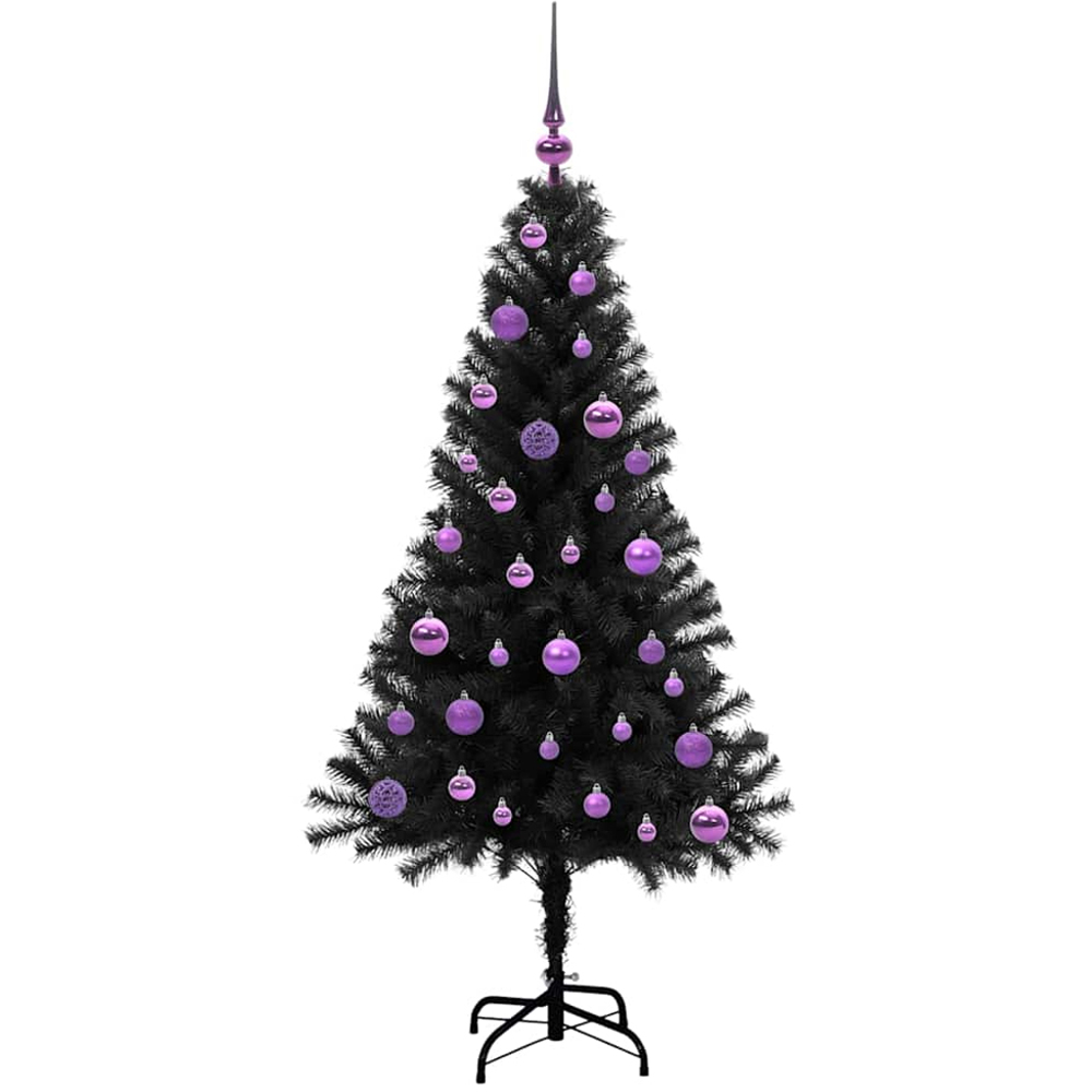 vidaXL Pre-Lit Lilac Baubles Black Artificial Christmas Tree 5ft Image 4