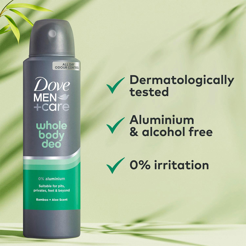Dove Men+Care Whole Body Bamboo and Aloe 72H Odour Control Deodorant Spray 150ml 6 Pack Image 4