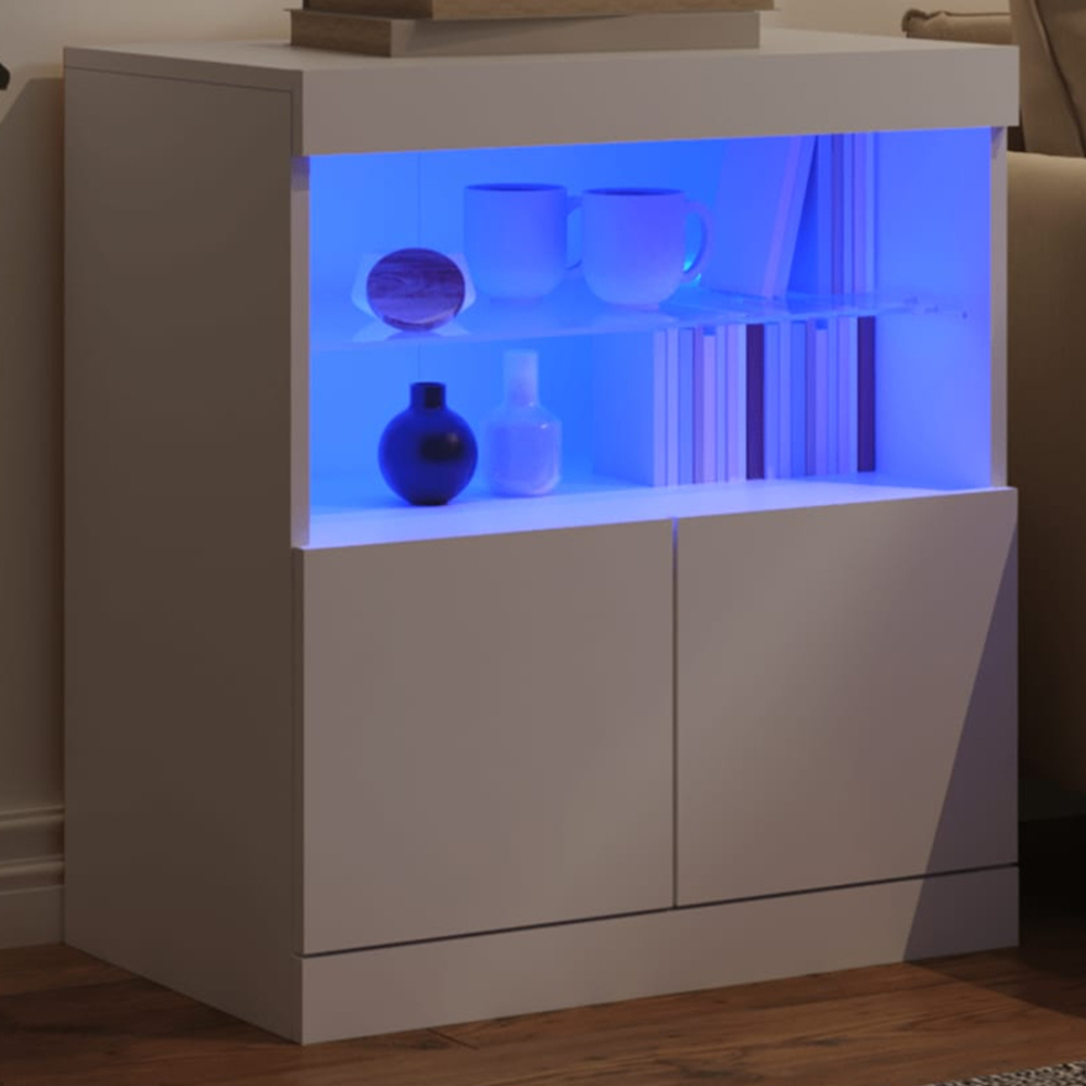 vidaXL 2 Door 2 Shelf White LED Sideboard Image 1