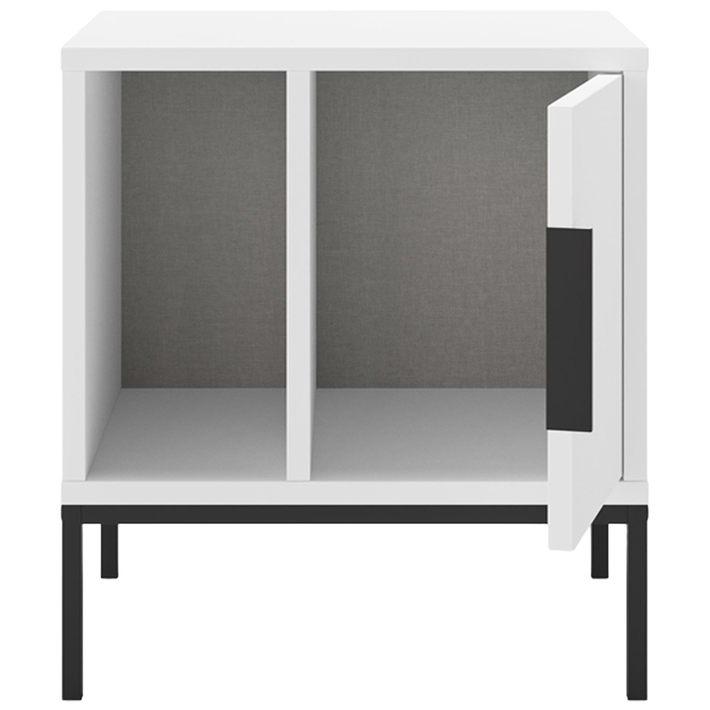 Decortie Glynn Single Door Single Shelf White Nightstand with Metal U Leg Image 3