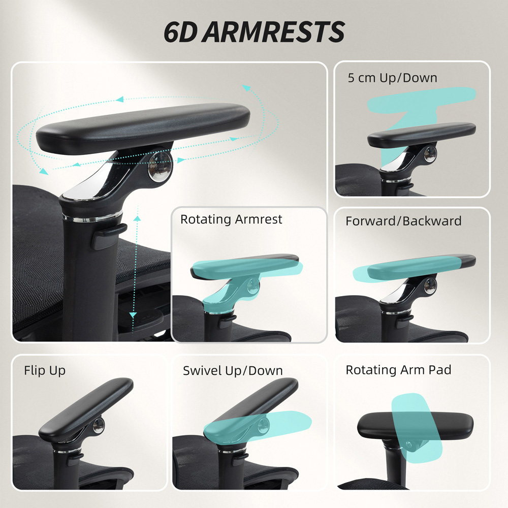 Portland Black Mesh Ergonomic Office Chair with Lumbar Support and 6D Armrests Image 5