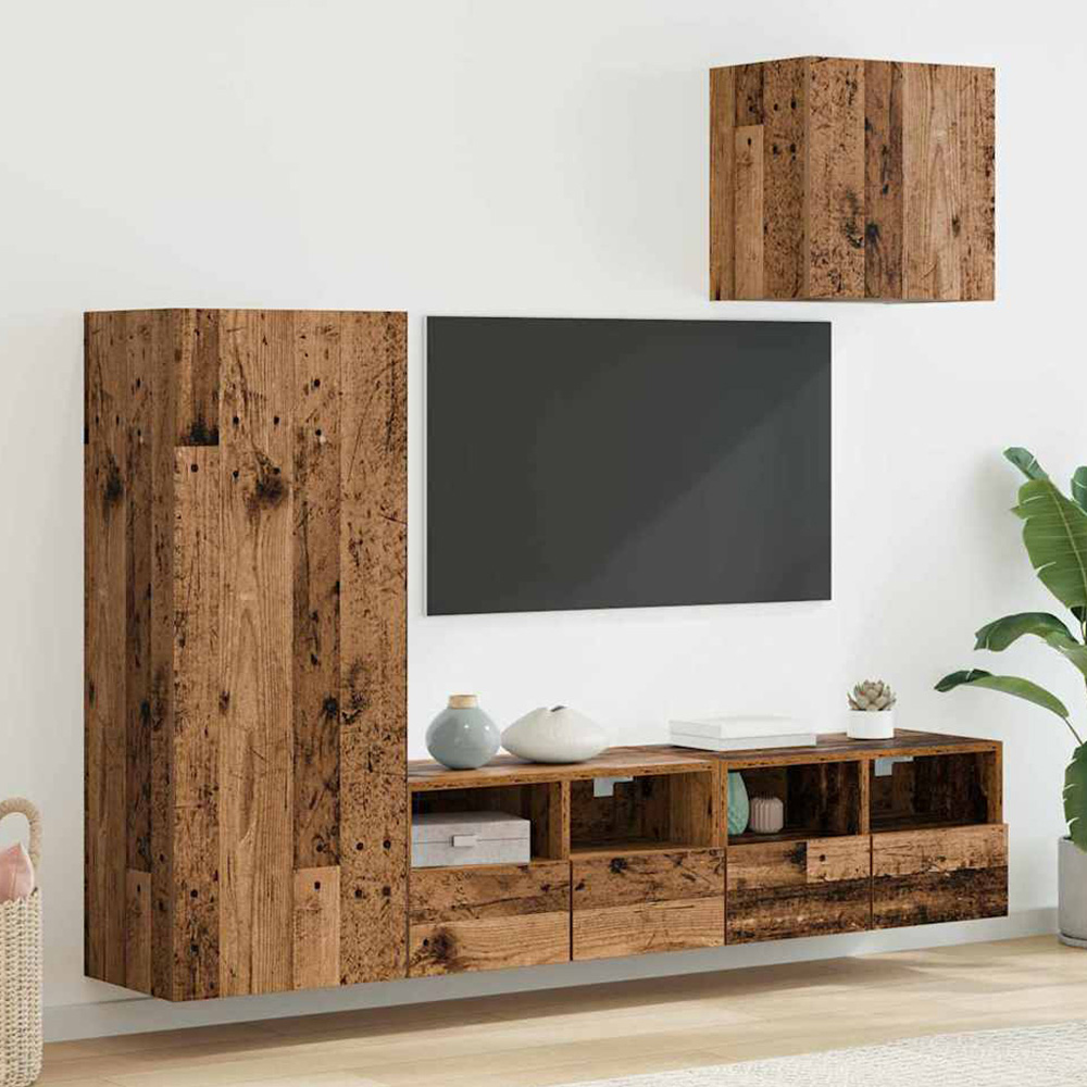 vidaXL 4 Door Old Wood Wall Mounted TV Unit Image 1