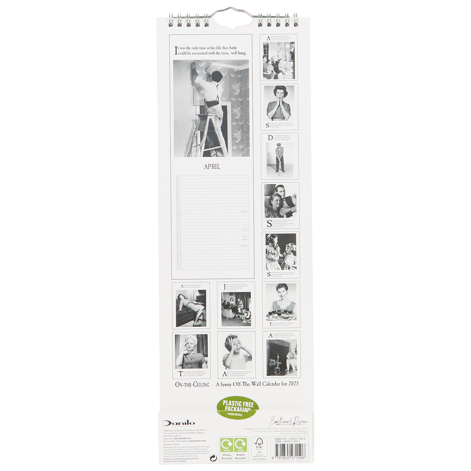 2025 On The Ceiling Slim Calendar Black and White Image 2