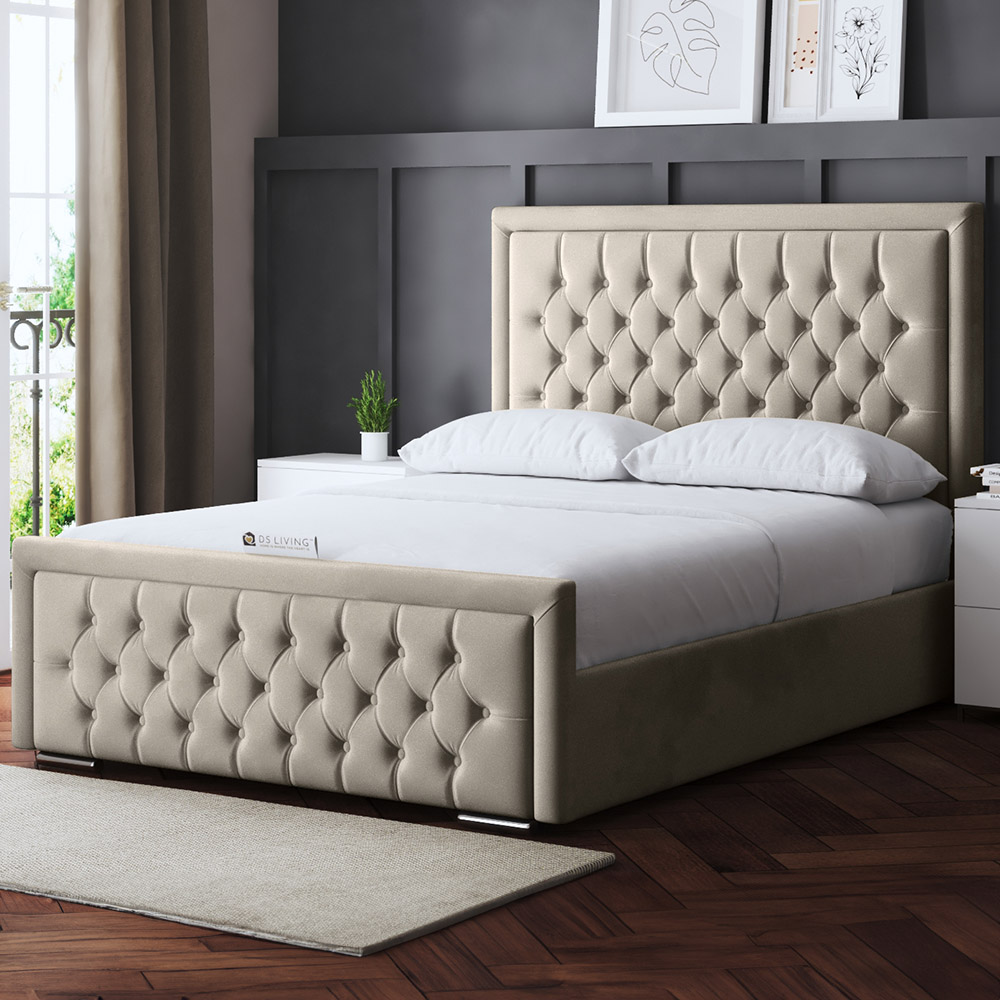 DS Living Allegra Single Cream Upholstered Ottoman Bed with Headboard Image 1