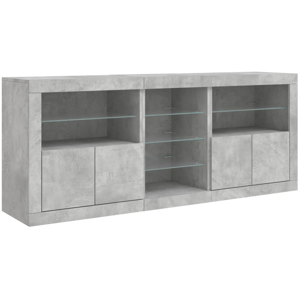 vidaXL Concrete Grey Wooden Sideboard with LED Lights 3 Piece Image 2