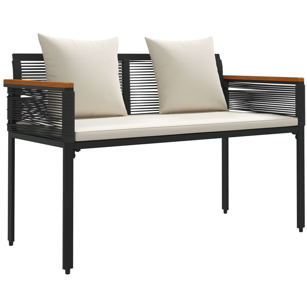 vidaXL Cream and Black Poly Rattan Garden Bench with Cushion 117 x 54 x 74.5cm Image 2