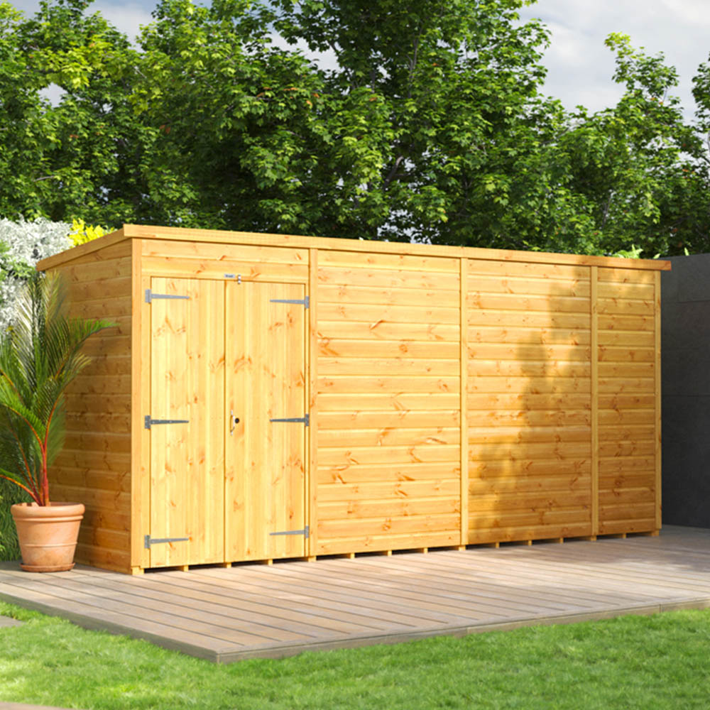 Power Sheds 14 x 4ft Double Door Pent Wooden Shed Image 2