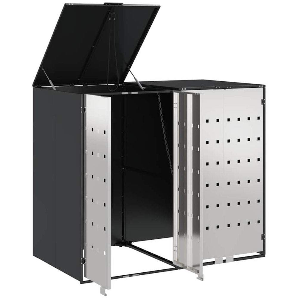 vidaXL Anthracite 2 Wheelie Bin Storage Shed with Stainless Steel Door Image 6