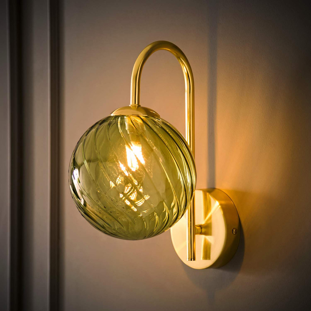 ValueLights Sydney Glass Swirl Shade Gold Metal Wall Lights and Bulb 2 Pack Image 2