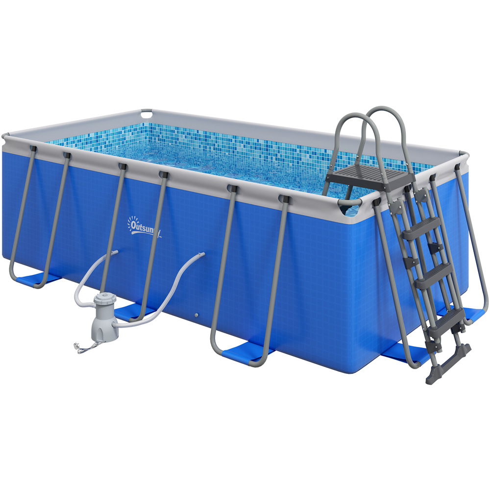 Outsunny Blue Rectangle Paddling Pool with Filter Pump 207cm Image 1