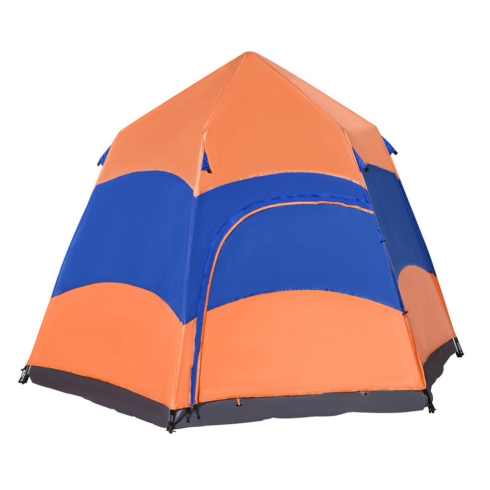 Outsunny 6 Person Hexagonal Pop Up Tent Blue/ Orange Image 1
