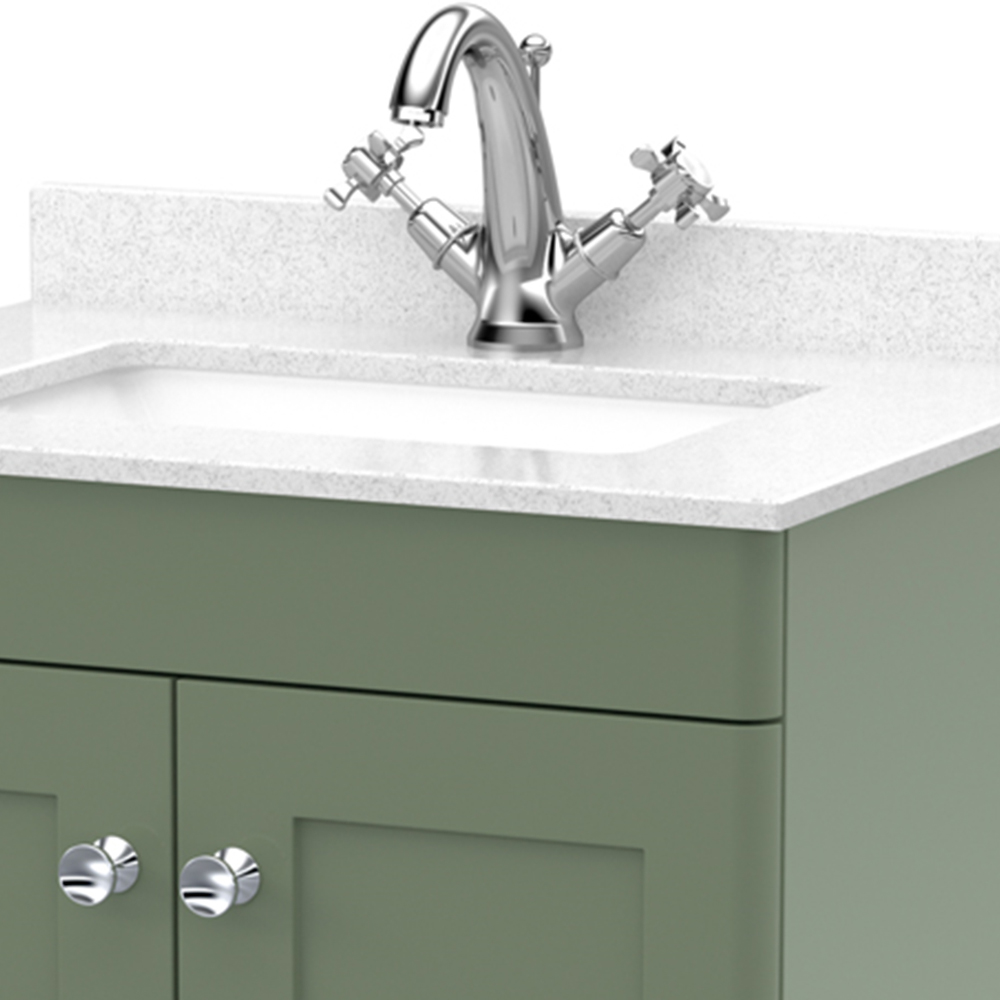 nuie Classique 2 Door Satin Green Floor Standing Unit and 1 Tap Hole Marble Top Square Basin 600mm Image 2