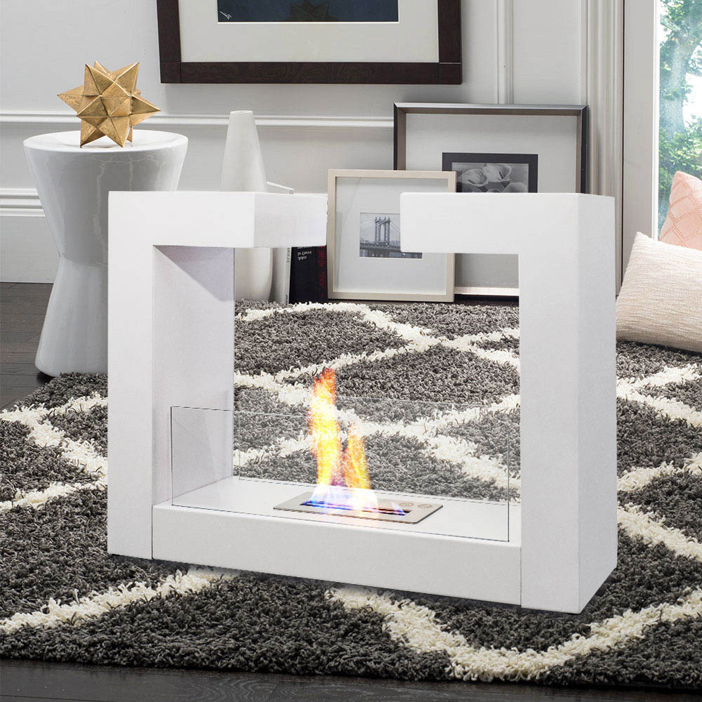Living and Home White Double Sided Free Standing Ethanol Fireplace Image 6