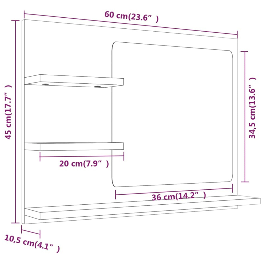 vidaXL 3 Shelf Smoked Oak Wall Mounted Bathroom Mirror Image 6