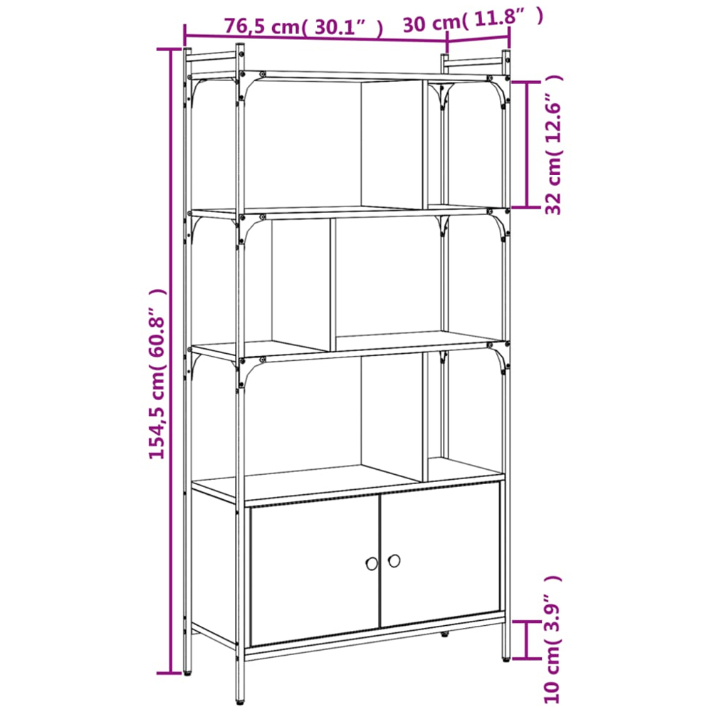 vidaXL 2 Door 6 Shelf Grey Sonoma Bookcase Image 9