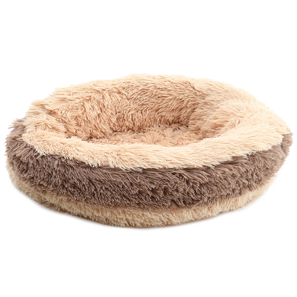 H&O Direct Coffee and Apricot Plush Donut Shaped Pet Bed Image 1