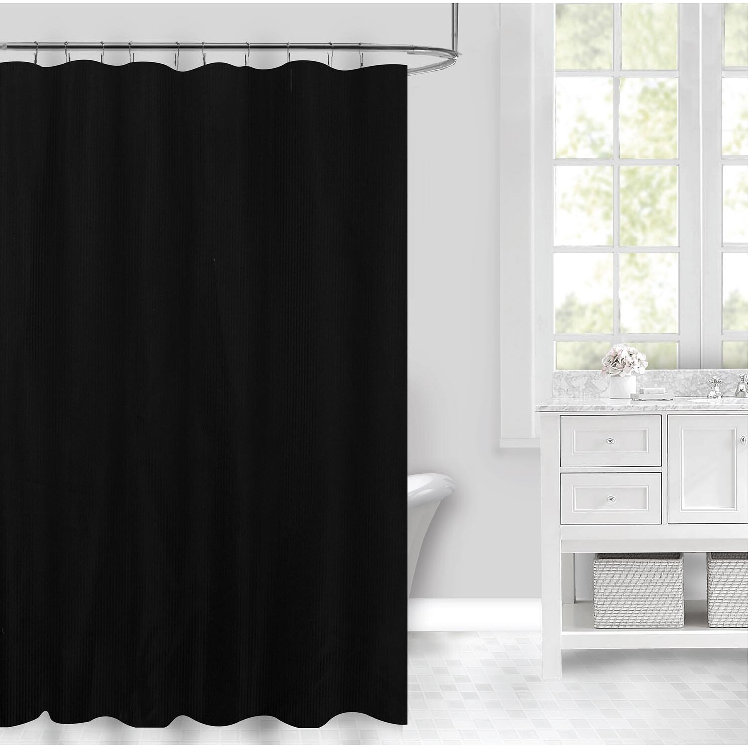 Black Satin Stripe Shower Curtain 180 x 180cm Image
