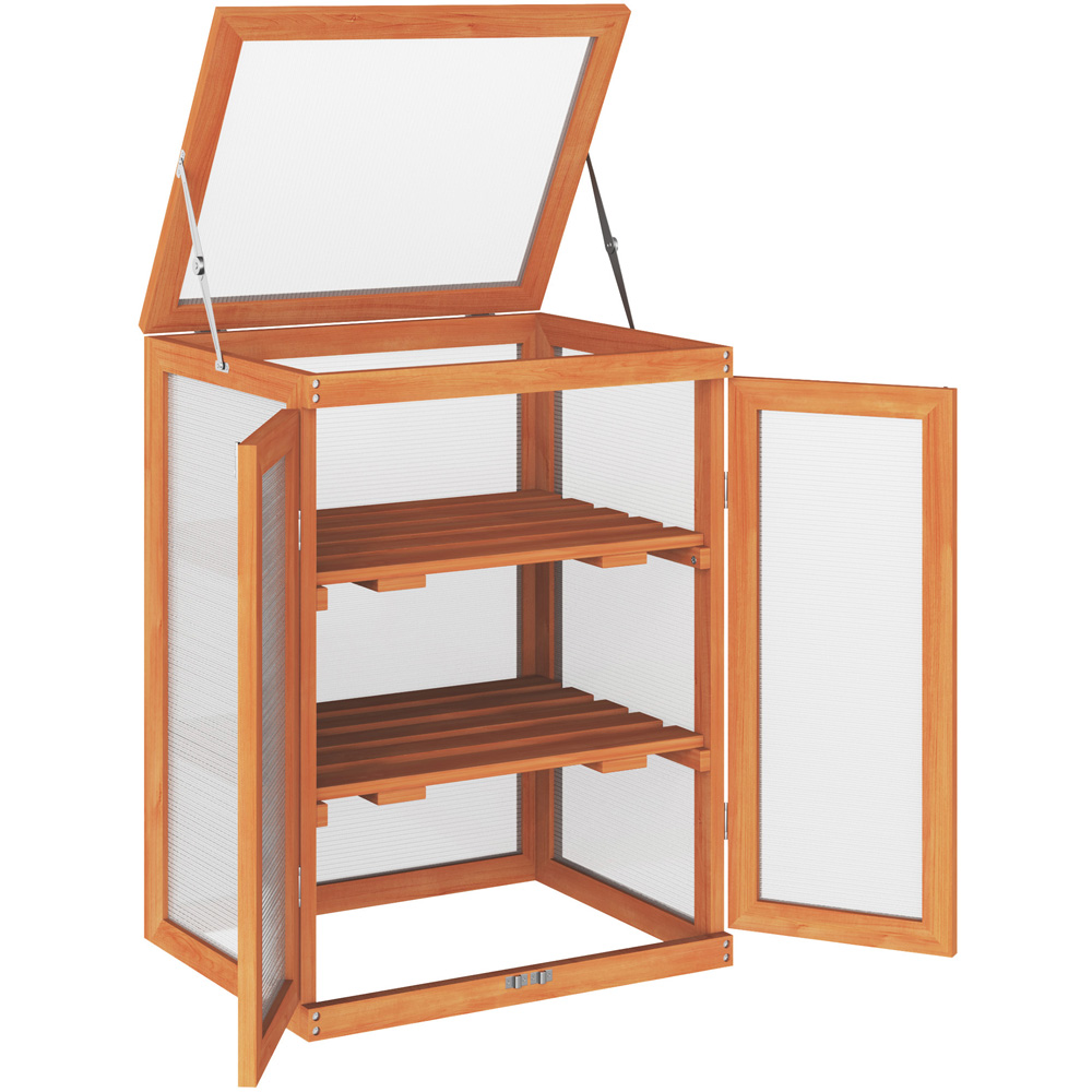 Outsunny 3-Tier Orange Wooden Polycarbonate Cold Frame Image 1