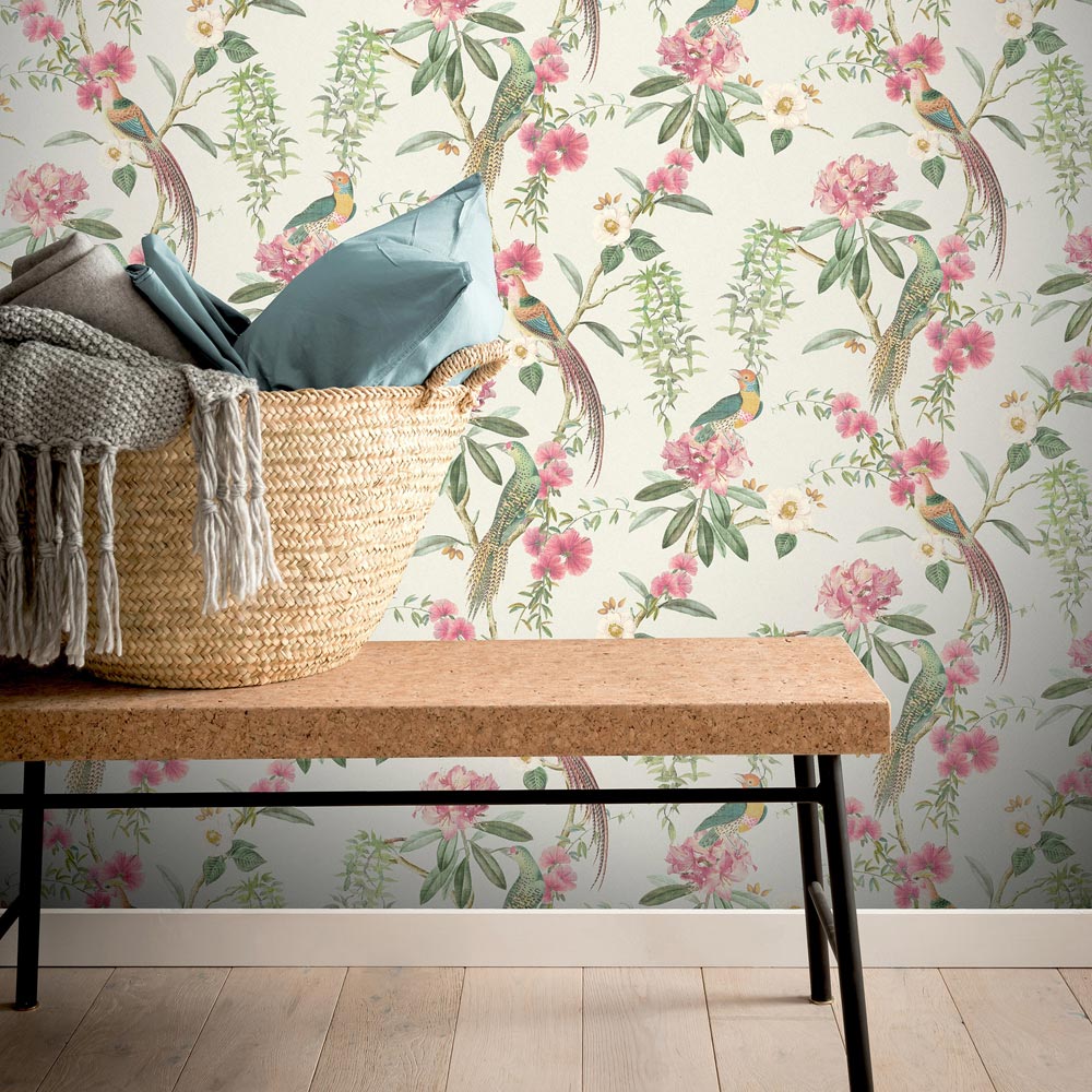 Arthouse Exotic Garden Green and Pink Wallpaper Image 5