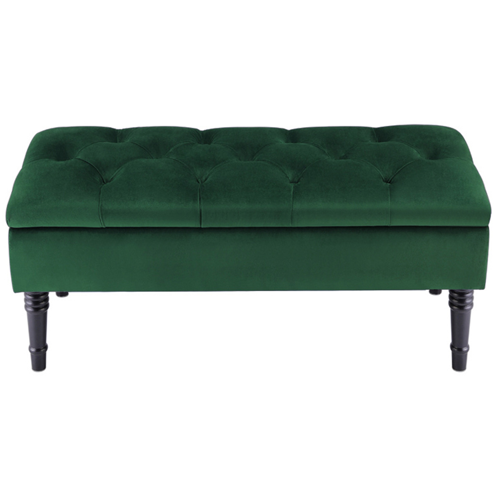 H&O Direct Green Velvet Upholstered Storage Bench Image 2