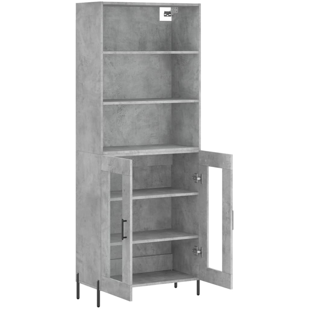vidaXL 2 Glass Door 3 Shelf Concrete Grey Tall Highboard Image 4