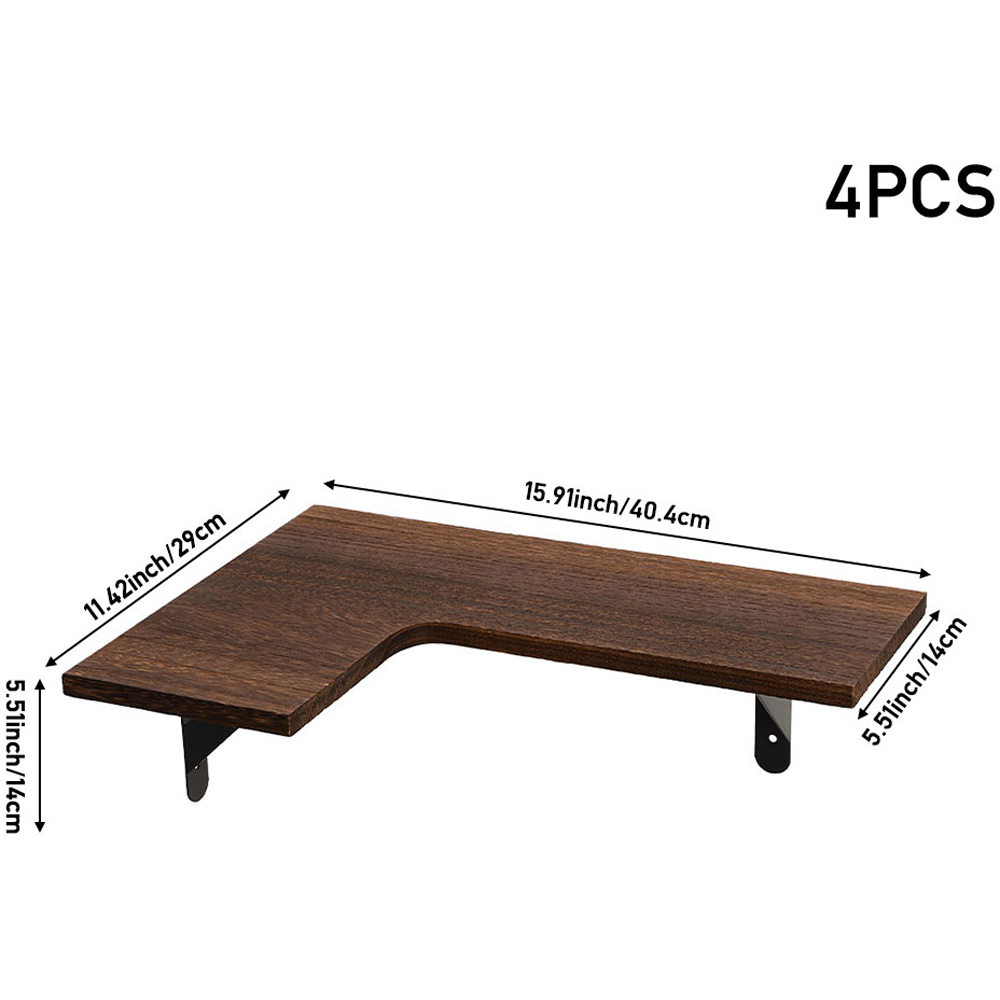Living and Home 4 Piece Brown L-Shaped Wall-Mounted Shelf Image 9