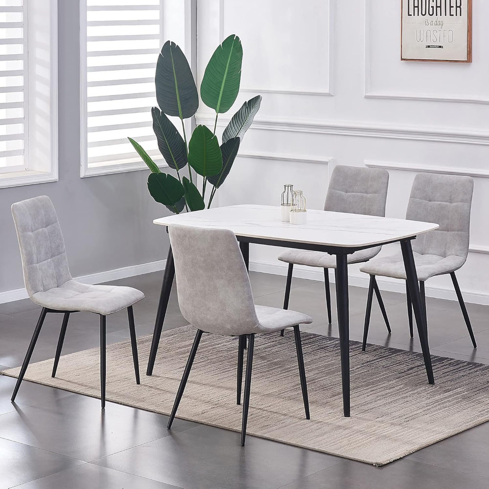 wilko Henri Set of 4 Light Grey Faux Suede Leather Dining Chairs Image 6