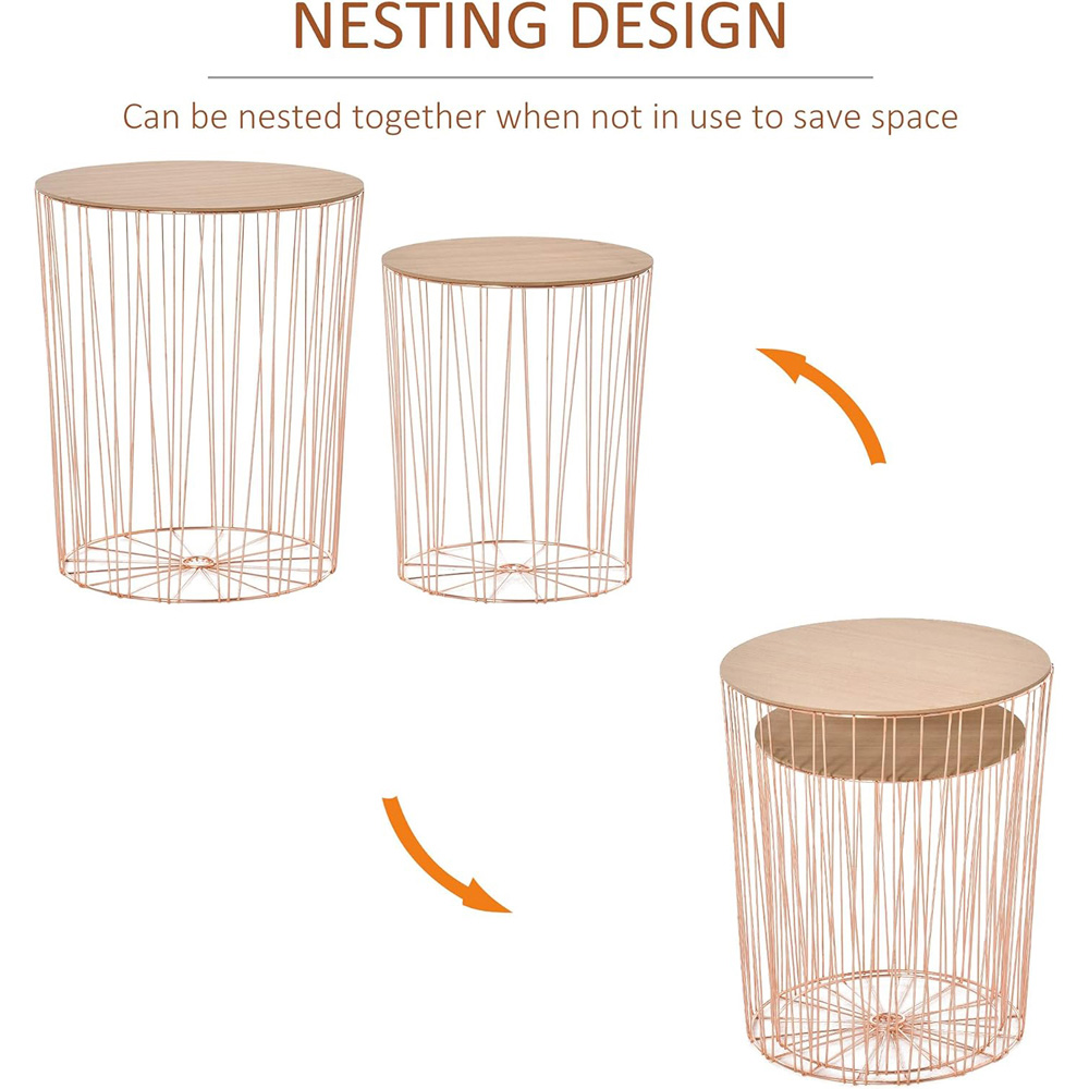 Portland Modern Rose Gold Bedside Tables with Storage Set of 2 Wilko