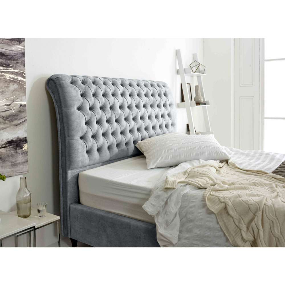 Eleganza Alisyn Double Silver Marble Fabric Bed Frame with Sleigh Headboard Image 2