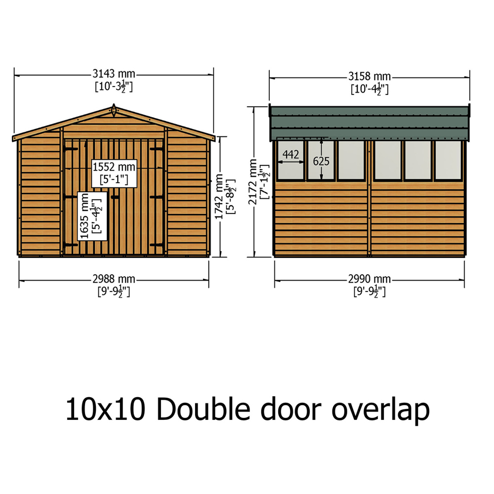 Shire 10 x 10ft Double Door Overlap Apex Wooden Shed Image 4