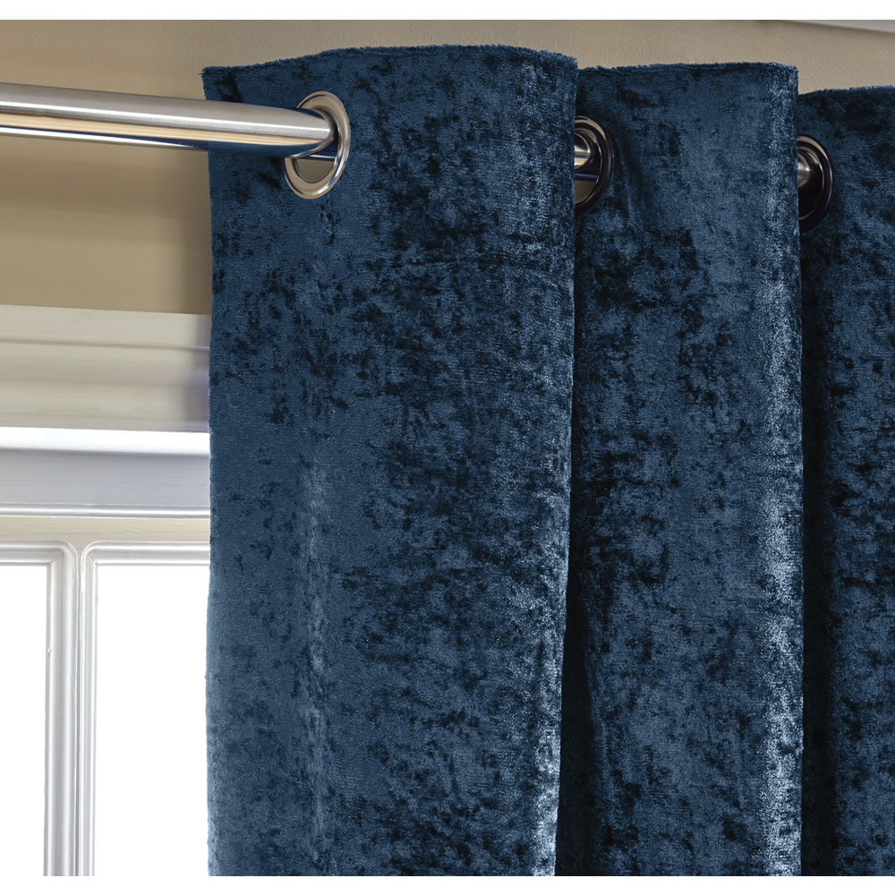 Wilko Petrol Crushed Velvet Effect Lined Eyelet Curtains 167 W X