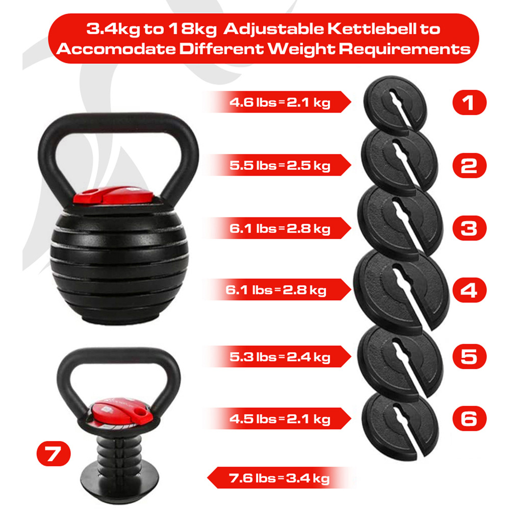 Strongology 7-in-1 Black and Red Adjustable Smart Kettlebell 18kg Image 9