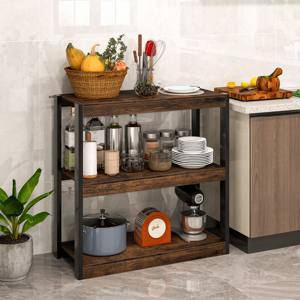 Costway 3 Tier Rustic Brown Wooden Bookcase with Dual Anti Tipping Kits Image 5