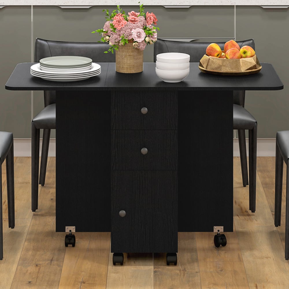HOMCOM 6 Seater Distressed Black Drop Leaf Dining Table Image 1
