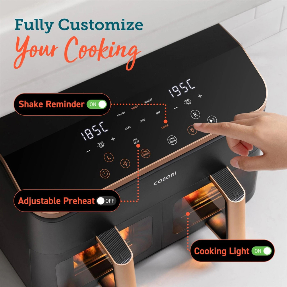 Cosori CAF-R903-AUK Golden Dual Basket 8.5L Air Fryer Image 3