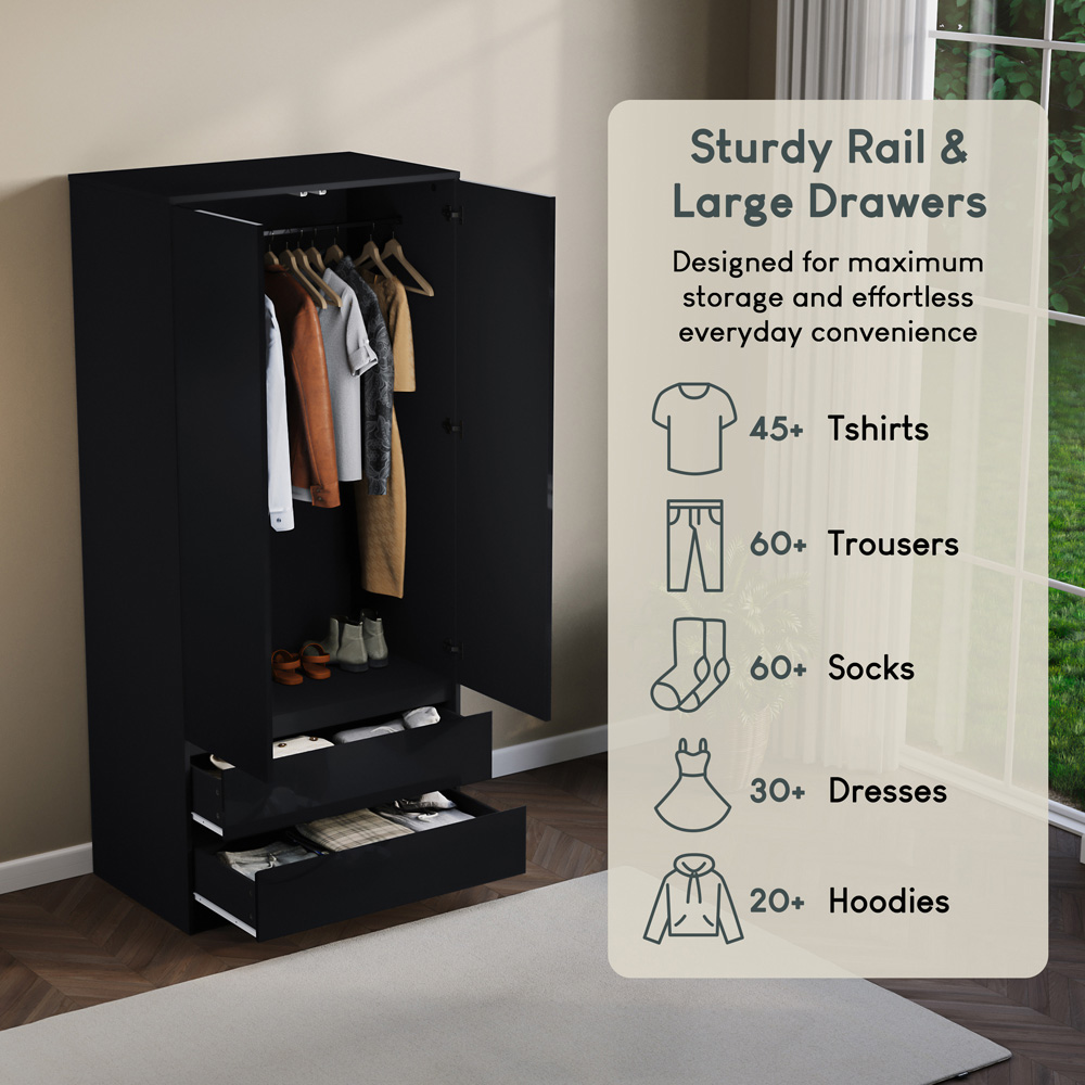 VIDA DESIGNS Glinton 2 Door 2 Drawer Black Wardrobe Image 6