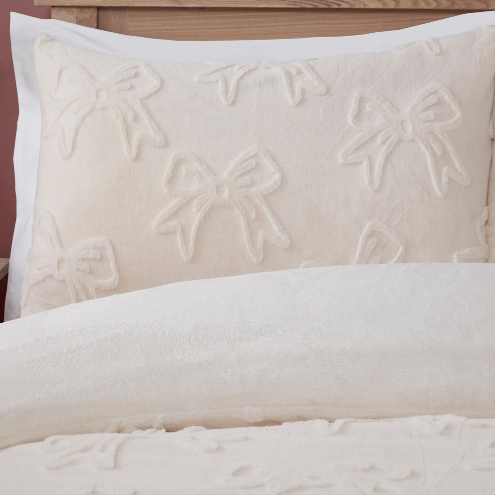 Bow Faux Fur Duvet Set Ivory Double Image 5
