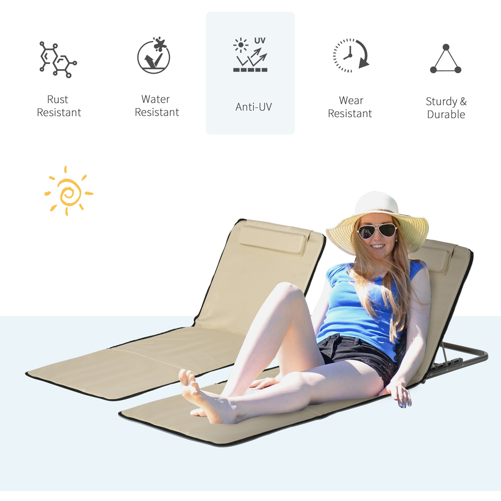 Outsunny Set of 2 Beige Adjustable Folding Sun Lounger Image 5